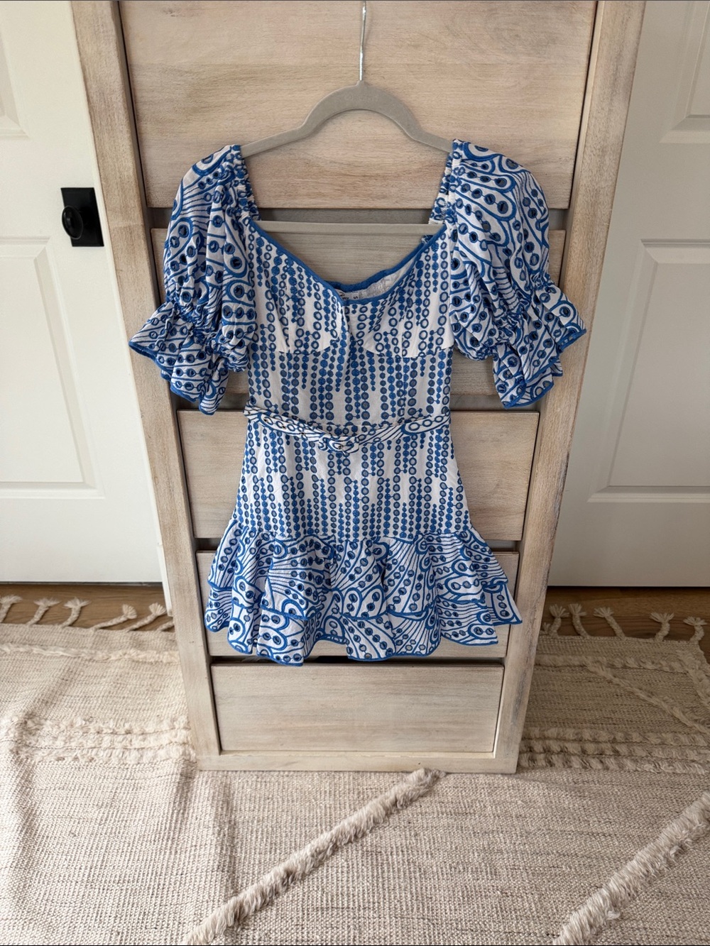 Charo Ruiz Blue & White Puff-Sleeve Mini Dress